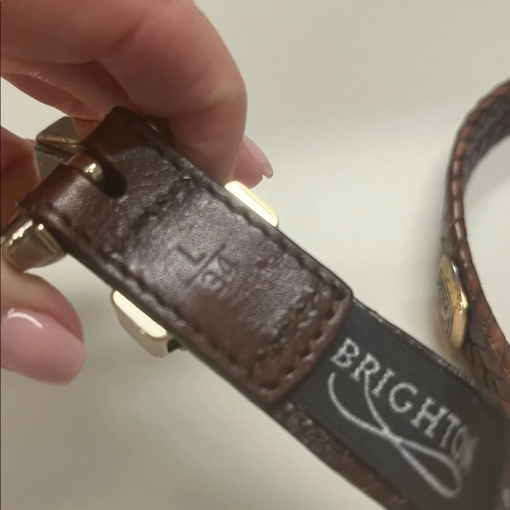 Brighton Brown Leather Belt with Silver & Gold tone Buckle size 34” inch